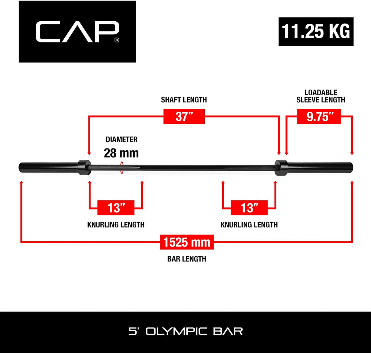 CAP Barbell Olympic Solid Bar, 5-ft