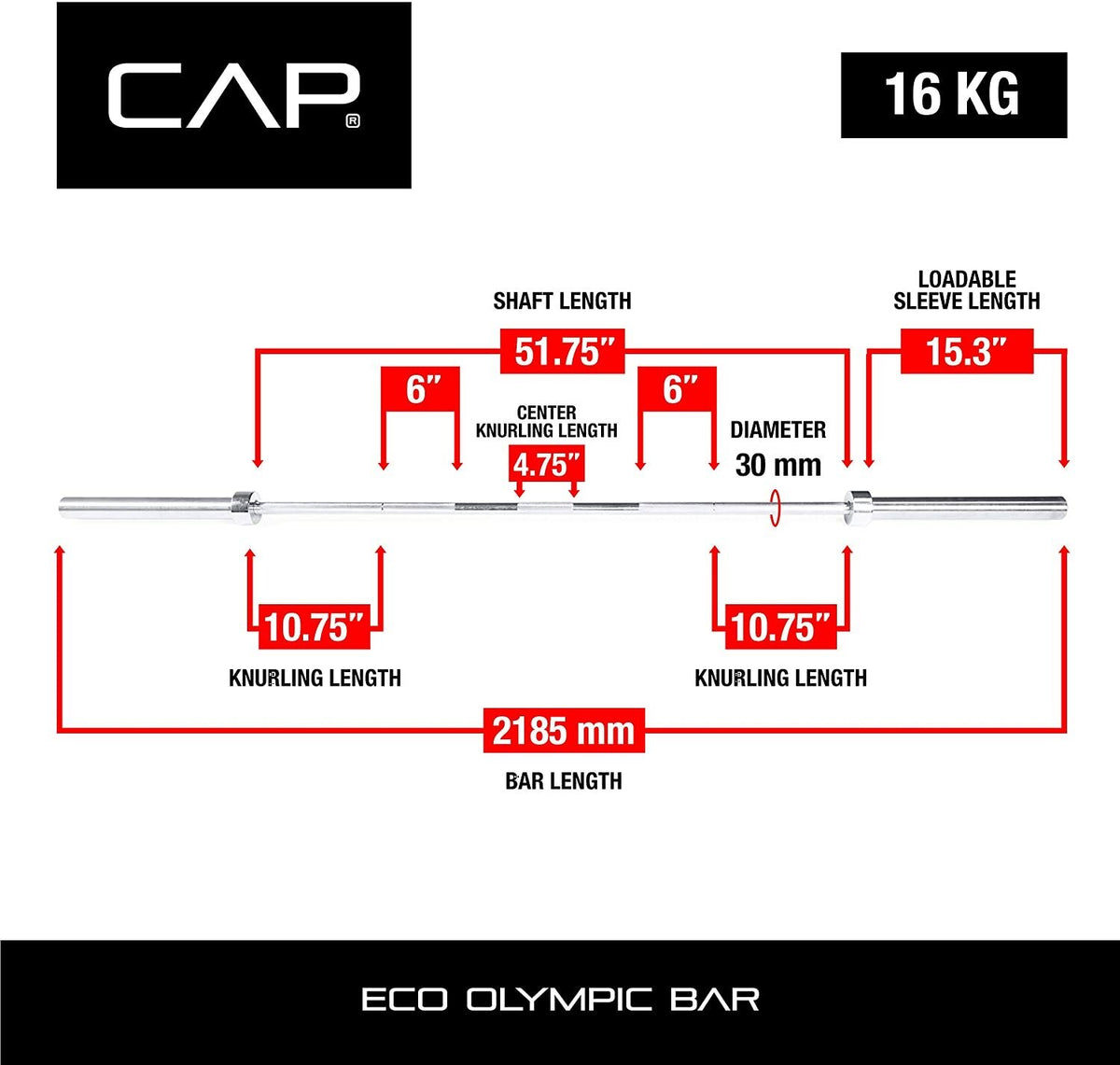 CAP Barbell Olympic Chrome Bar, 7-ft