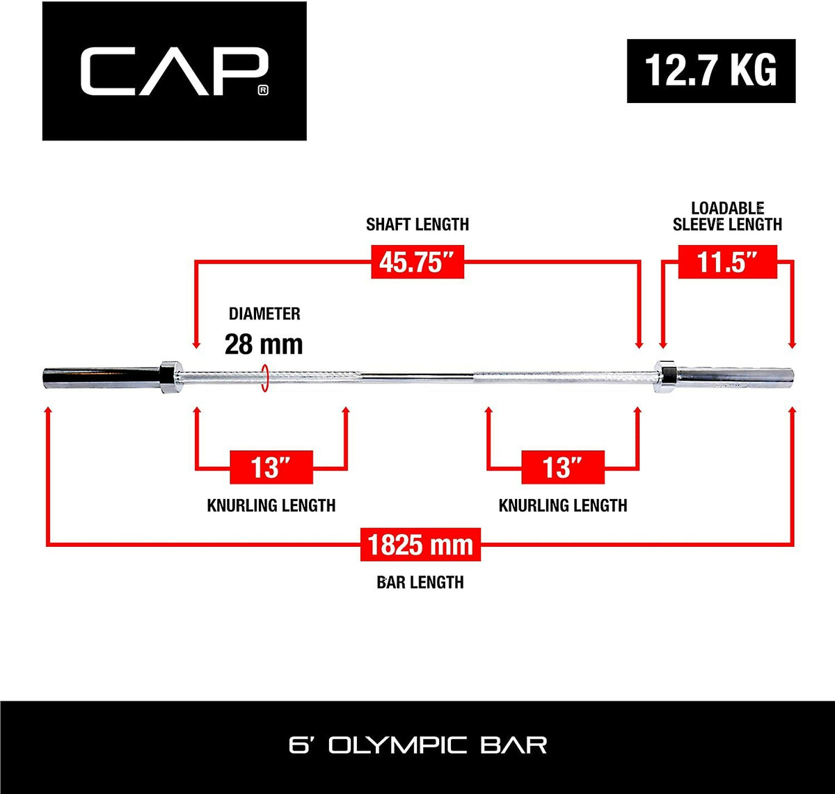 CAP Barbell Olympic Chrome Bar, 6-ft