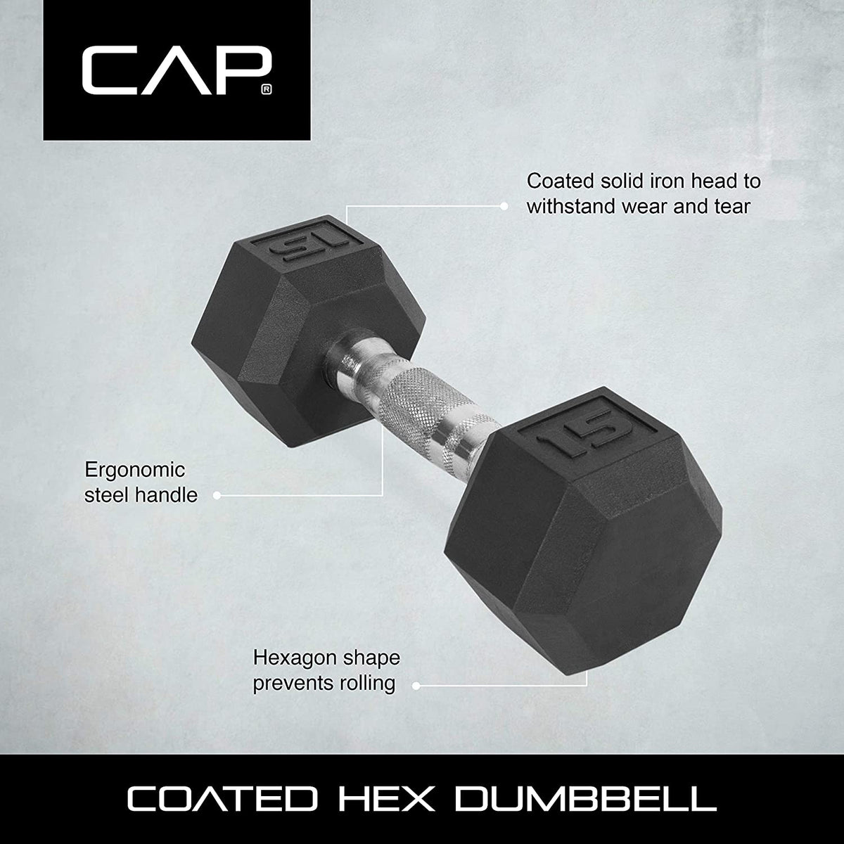 CAP Barbell 5-75 LB Rubber Hex 1200LB Dumbbell Set