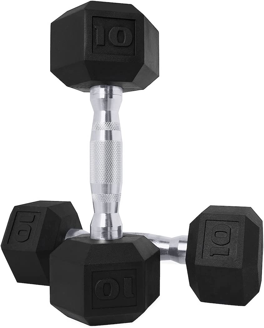 Rubber Coated Hex Dumbbell, Pair 10 lbs